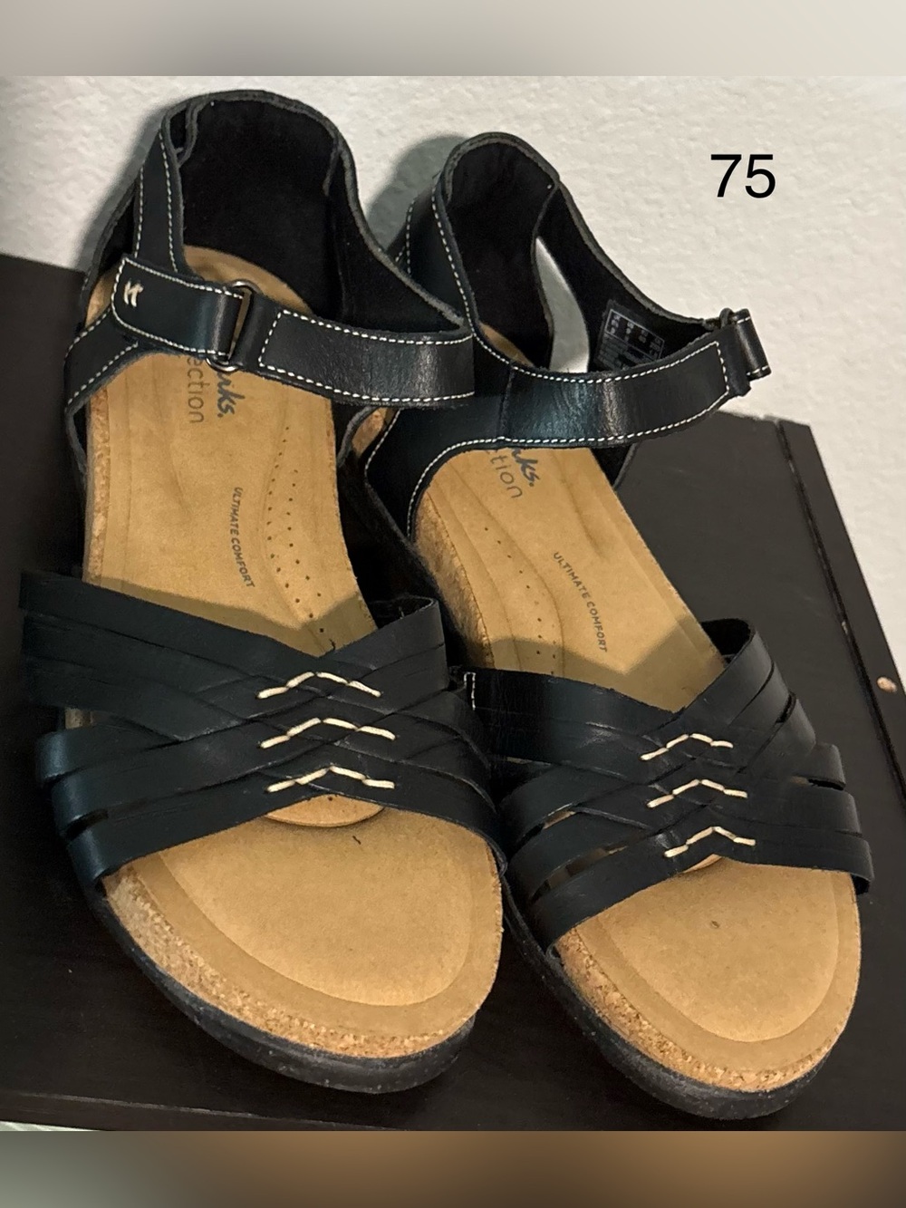 Clarks Black Leather Strappy Ankle Sandals